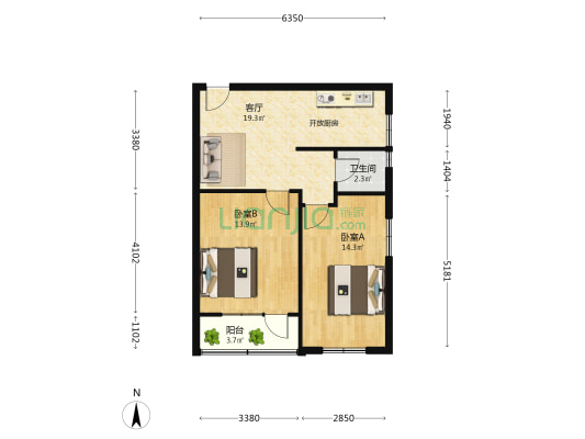 红山峡支路2-32号（双号）、5-13号（单号） 2室1厅1卫 67平方
