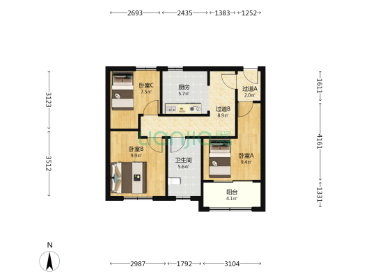 金海华城康平佳苑 3室0厅1卫 77平方