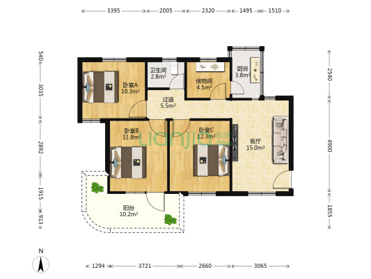东渡三航小区 3室1厅1卫 83平方
