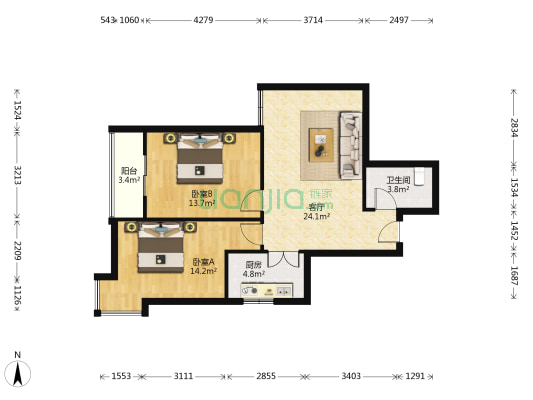 圣合家园靖宁小区 2室1厅1卫 78平方