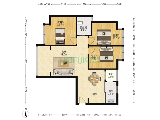 贵研自然界 3室1厅1卫 90平方