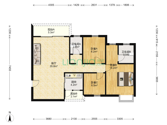 花畔里 3室1厅2卫 120平方