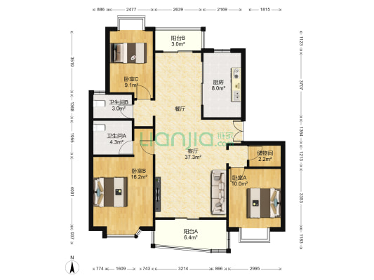 华丽家园 3室1厅2卫 126平方