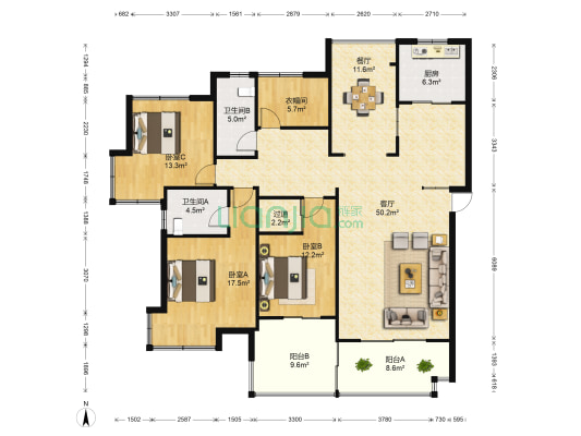 永利·中央公馆金柯嘉园 3室2厅2卫 176平方