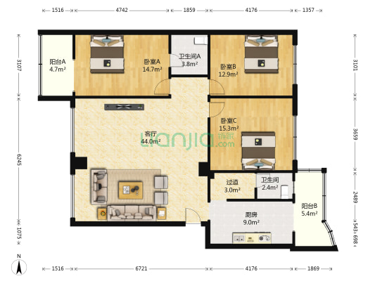 天山南路二段136号 3室1厅2卫 138平方