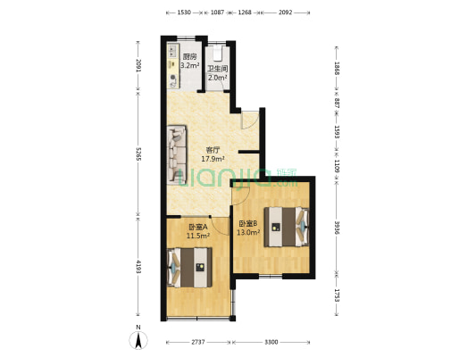 贾家弄 2室1厅1卫 57平方