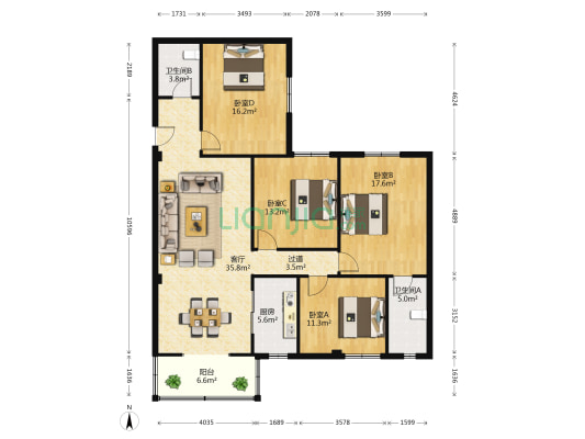 安顺花园 4室1厅2卫 148平方