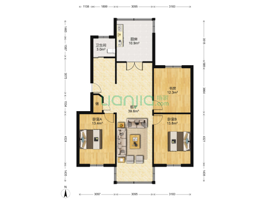 花亭农贸市场 3室1厅1卫 116平方