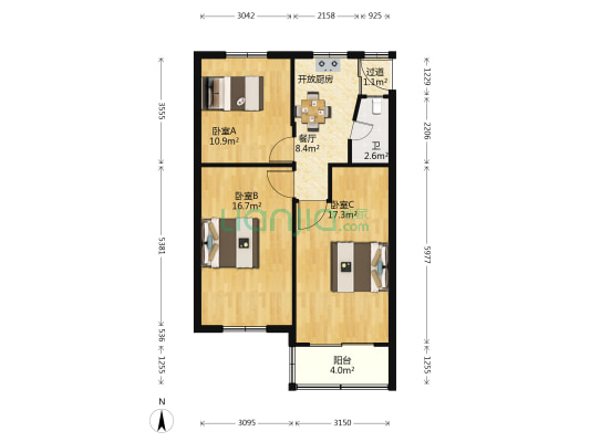 园南新村 3室1厅1卫 77平方