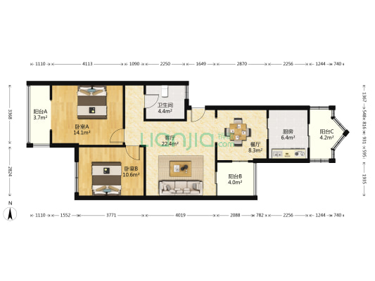 观涛苑 2室2厅1卫 92平方