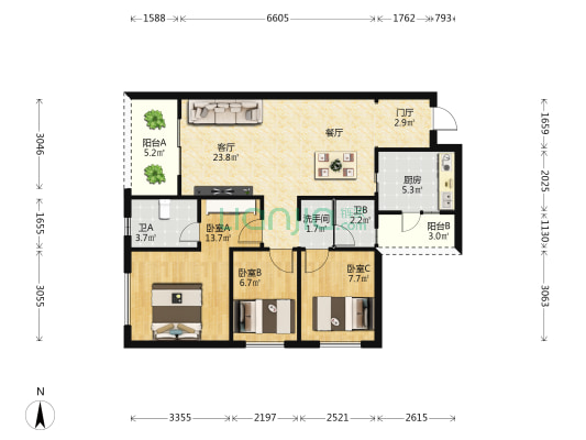 雅居乐金沙湾二期 3室1厅3卫 98平方