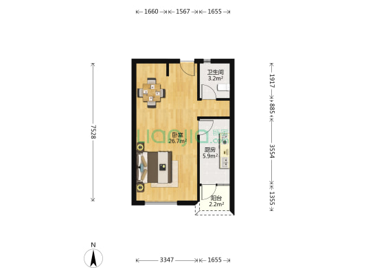 金域连廊 1室0厅1卫 53平方