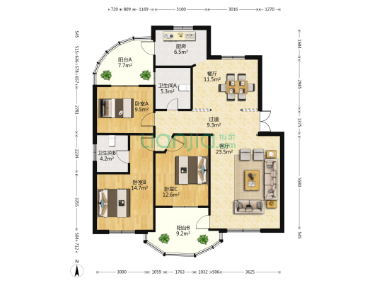 新迎北区伟龙花园 3室2厅2卫 144平方