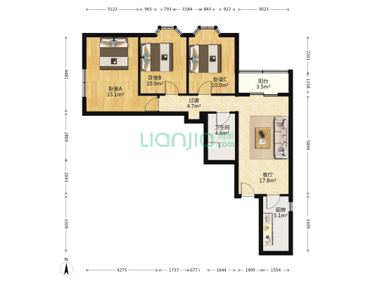 广华轩 3室1厅1卫 106平方