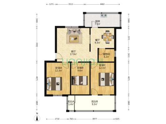 西湖小区 3室2厅0卫 87平方