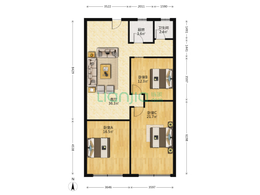 商业城 3室1厅1卫 115平方