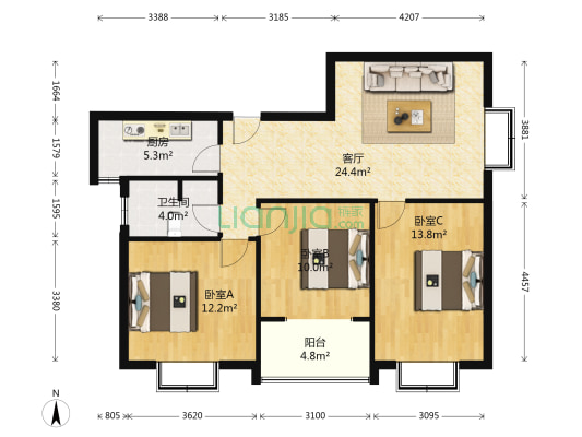 華庭新苑 3室1厅1卫 104平方