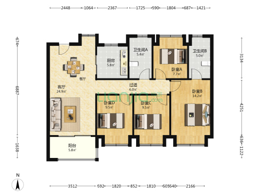 鹏瑞云璟湾 4室1厅2卫 118平方