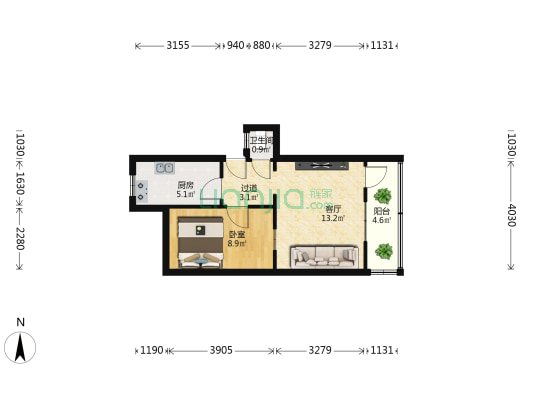 庆丰街36-37号院 1室1厅1卫 43平方