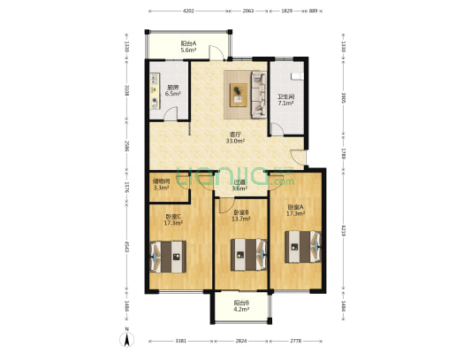 新龙橙堡 3室1厅1卫 133平方
