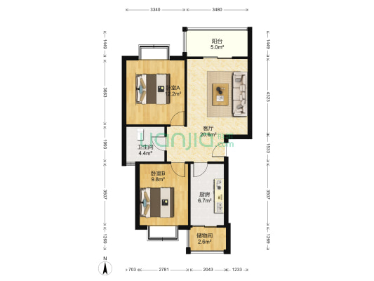 荆竹小区5号院 2室1厅1卫 74平方