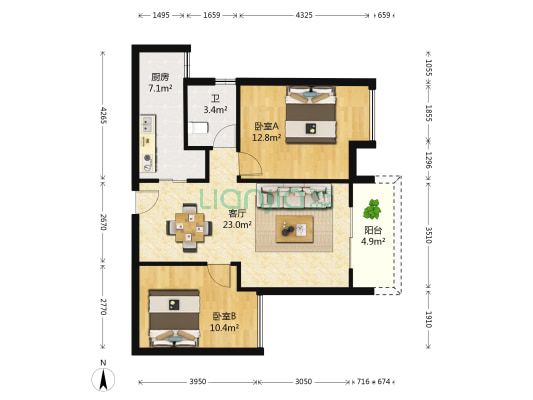 东海长洲 2室1厅1卫 80平方