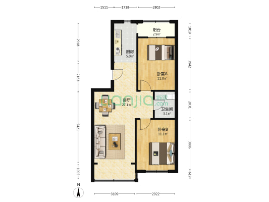 阳光幸福里 2室1厅1卫 86平方