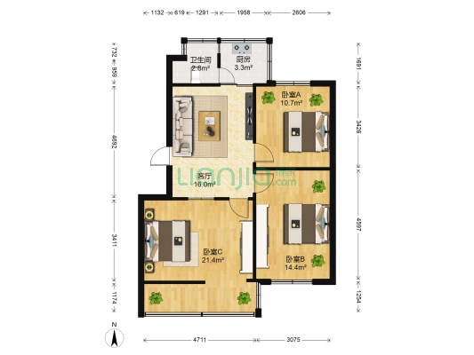 农业厅老干部住宅楼 3室1厅1卫 75平方