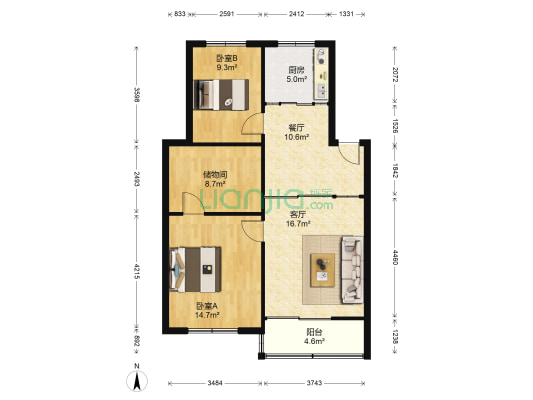 西兴花苑 2室2厅0卫 98平方