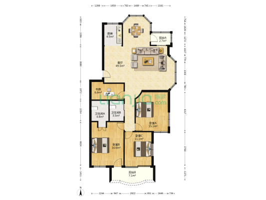 巴黎花园 4室1厅2卫 130平方
