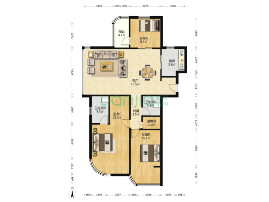 华庭锦绣苑 3室1厅2卫 145平方