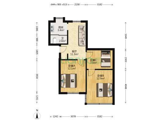 徐坊西 3室1厅1卫 61平方