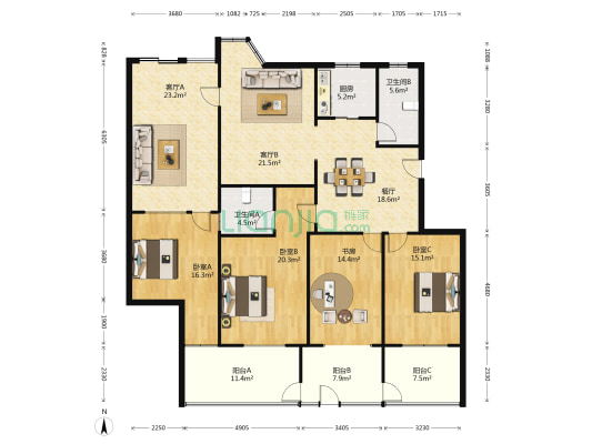 帝奥生活广场 4室3厅2卫 129平方