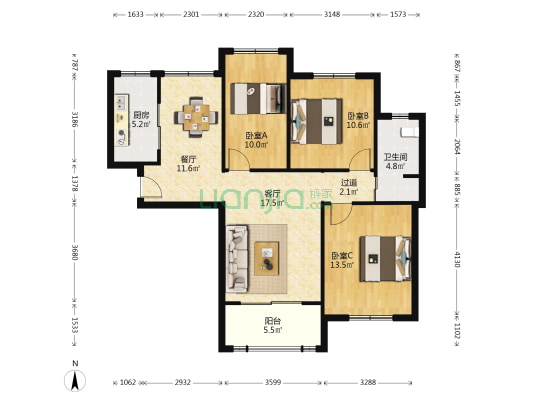 恒盛皇家花园三期 3室2厅1卫 104平方