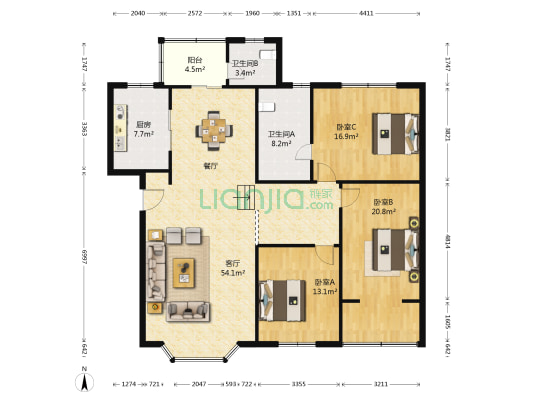 金路房产 3室1厅2卫 142平方