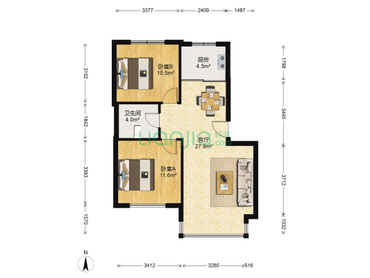 新怡家园 2室1厅1卫 77平方