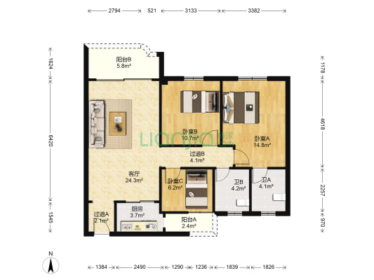 明都广场 3室1厅2卫 103平方