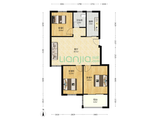 欧洲城 3室1厅1卫 105平方