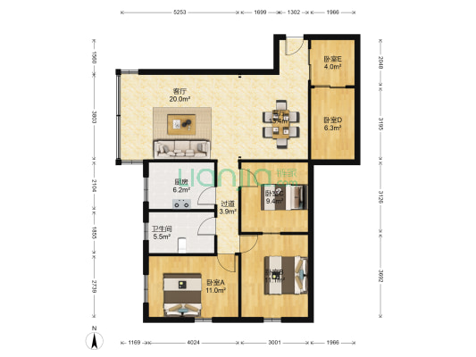 富力大厦 5室2厅1卫 106平方