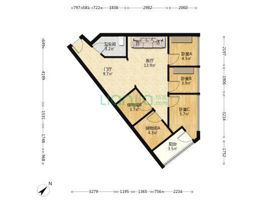 荣升大厦 3室1厅1卫 71平方