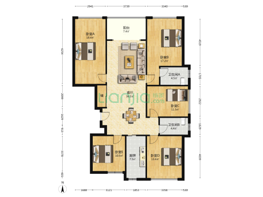 吉祥6号 5室1厅2卫 141平方