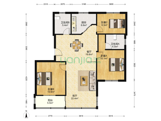 小港红联前进小区 3室2厅2卫 123平方