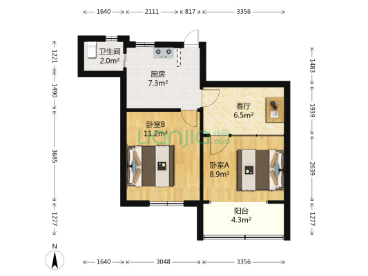 梅园三村 2室1厅1卫 53平方