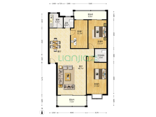 德邦新村 3室1厅2卫 138平方