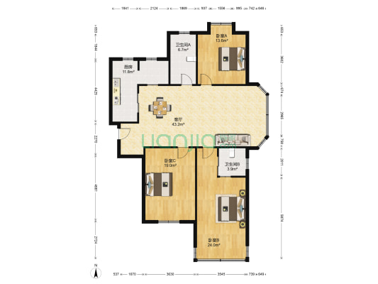 紫阳华庭 3室1厅2卫 143平方