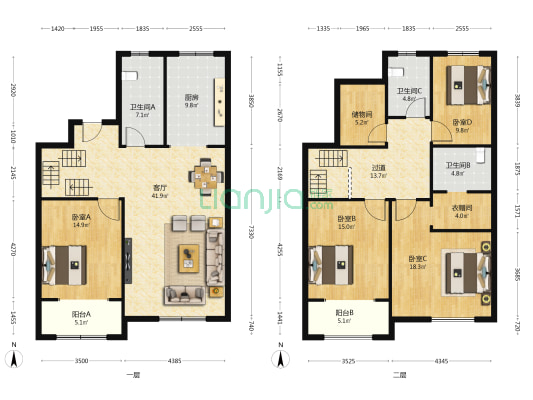 观溪庭院 4室1厅3卫 217平方
