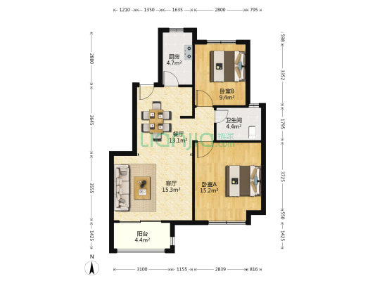 绿地瀛洲名邸 2室2厅1卫 87平方