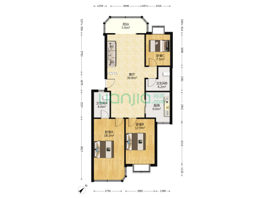 江南公寓 3室1厅2卫 109平方