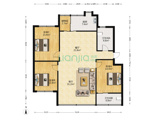 信江东路23号 3室2厅2卫 122平方