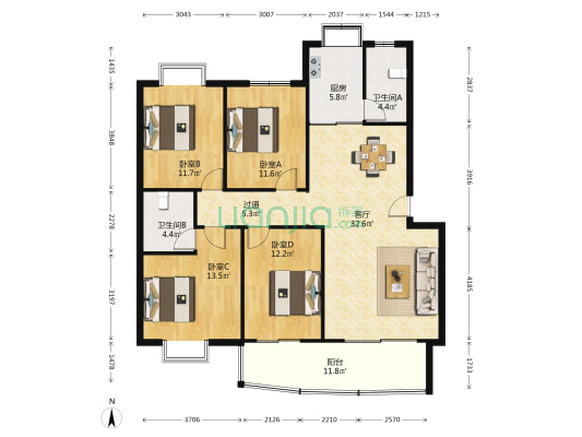 湖南省畜牧兽医研究所家属院 4室1厅2卫 129平方